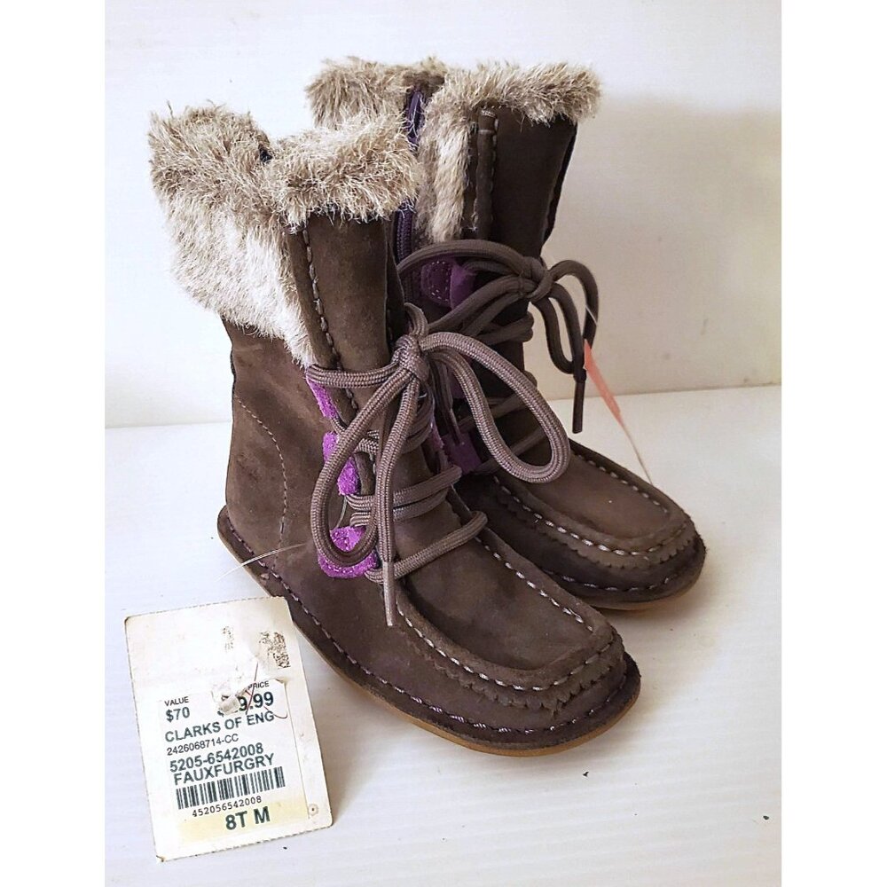 CLARKS GIRL WARM WINTER BOOTS INSULATED SIZE 8 TODDLER NWT